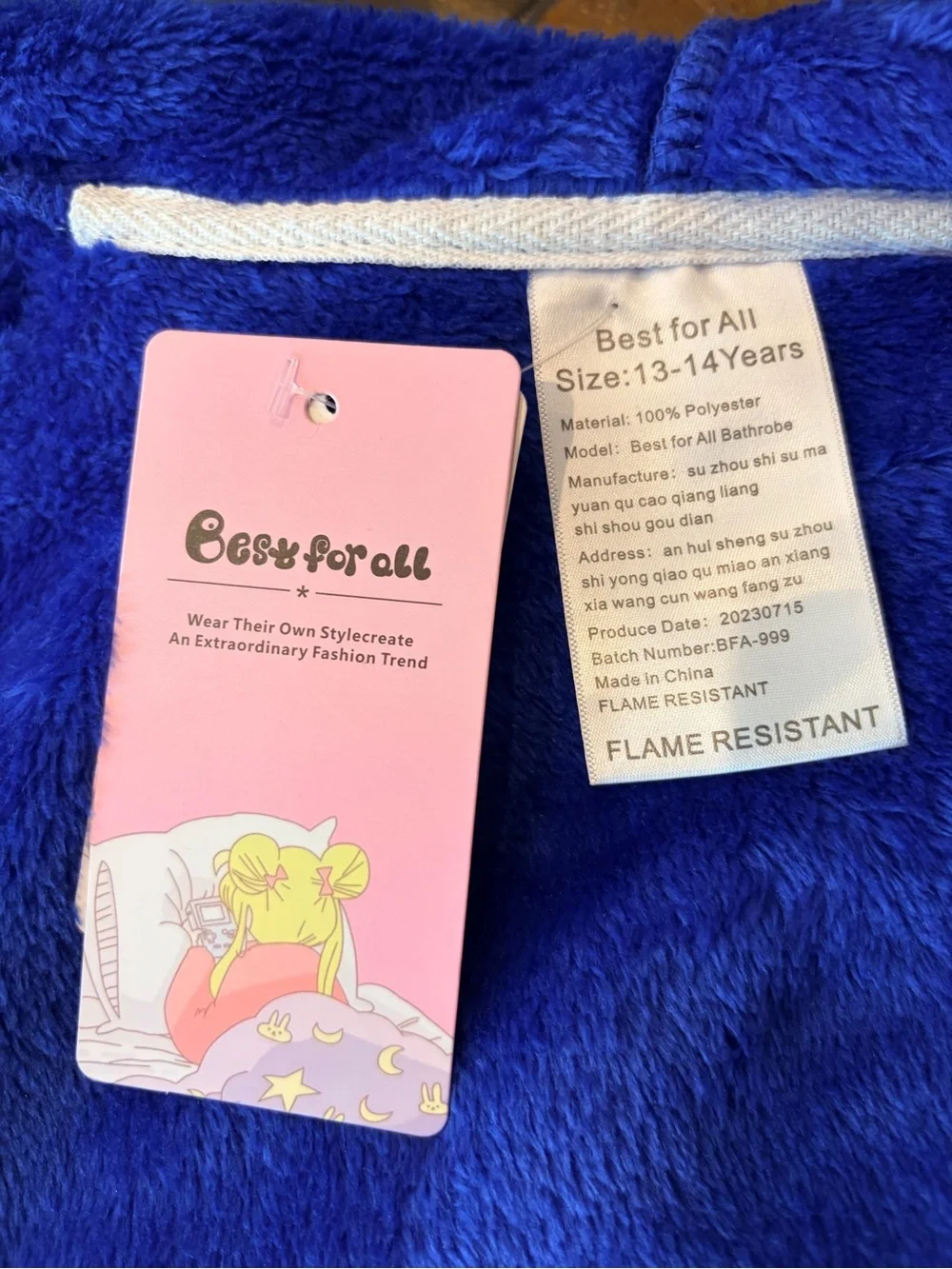 NWT Cozy Plush Hooded Kids velour robe in Royal Blue